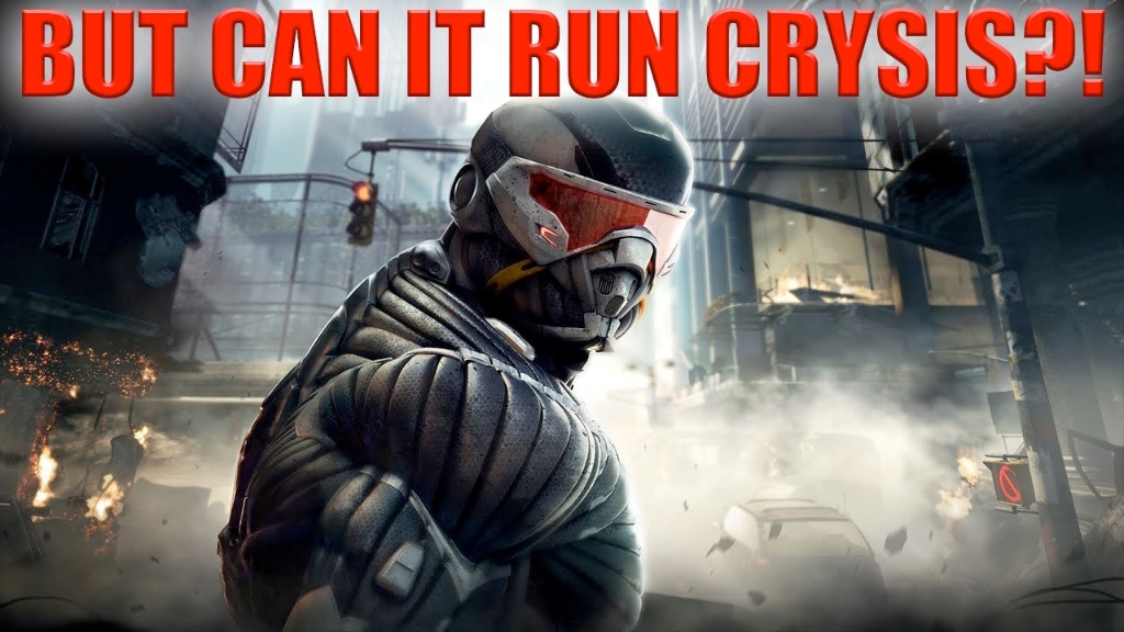 But Can It Run Crysis?! — meme showing a Crysis game character in a destroyed cityscape